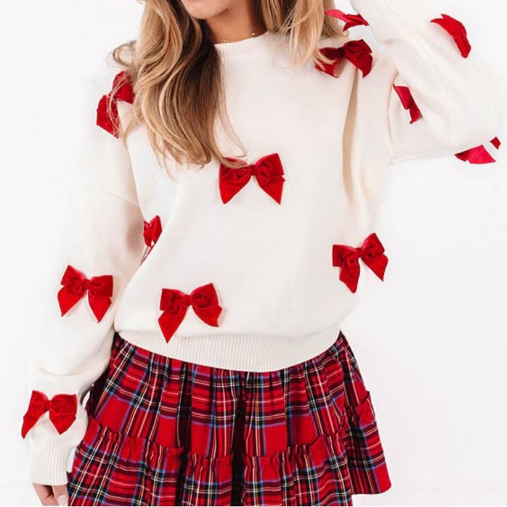 J. Marie Red and White Bow Sweater